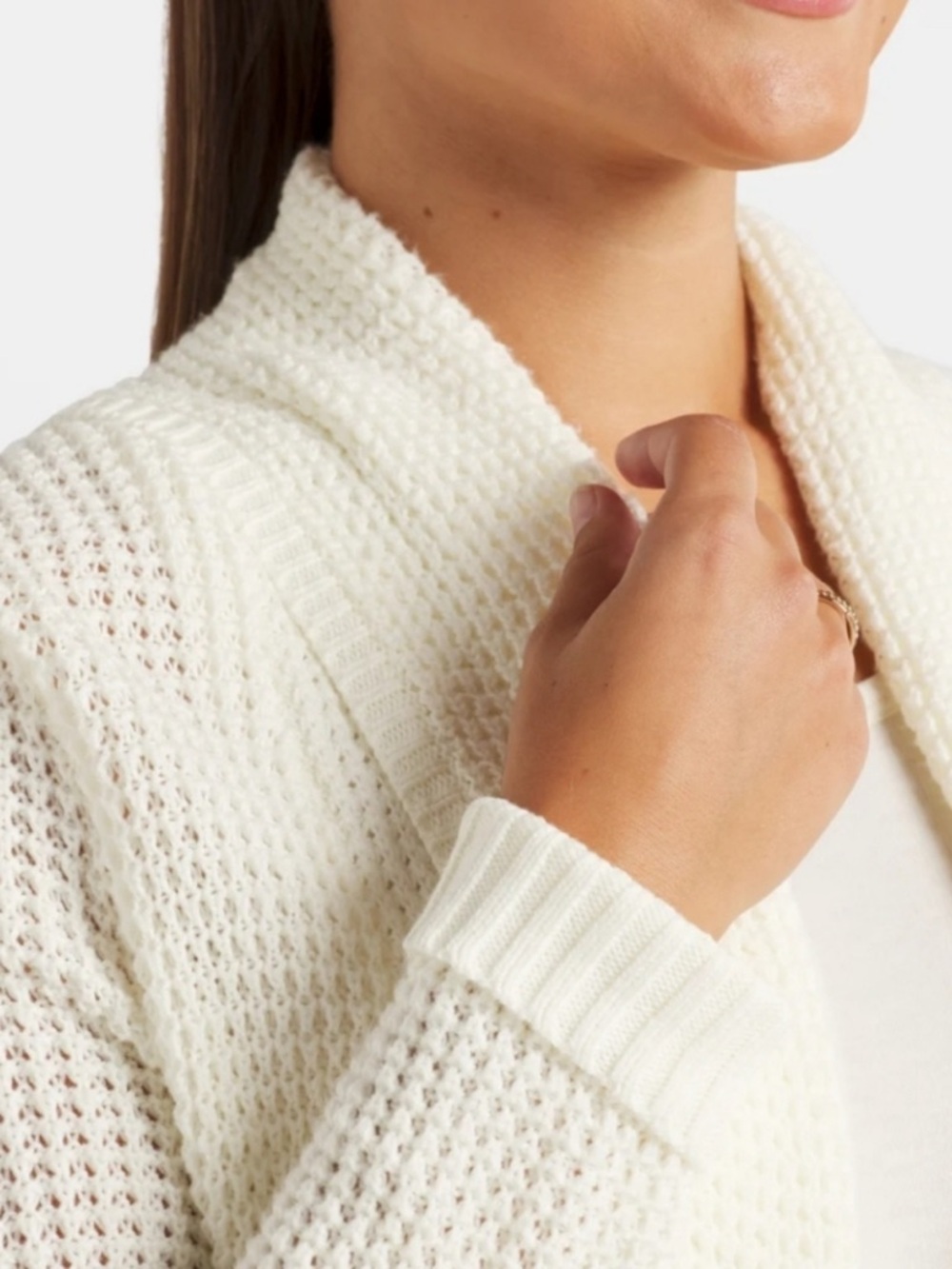 Market & Spruce Tabatha Waffle Knit Cotton Blend Cocoon Cardigan, XL Off white - Picture 3 of 13